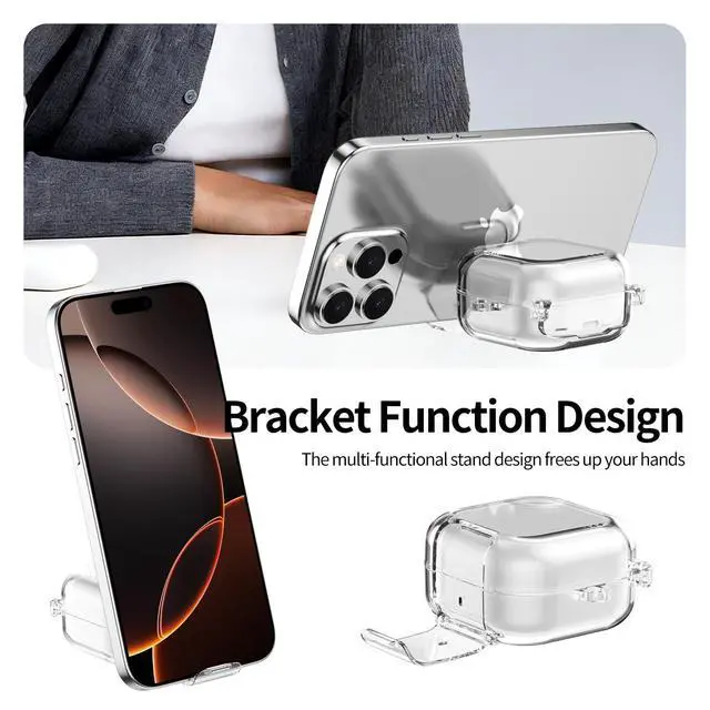 Alt view image 2 of 7 - Case for Samsung Galaxy Buds 4 & Galaxy Buds 4 Pro (2026), Case Compatible with Samsung Buds 4 / Buds 4 Pro, Clear Earbud Cover with Integrated Phone Stand Secure Lock Buckle Carabiner for Girls Women