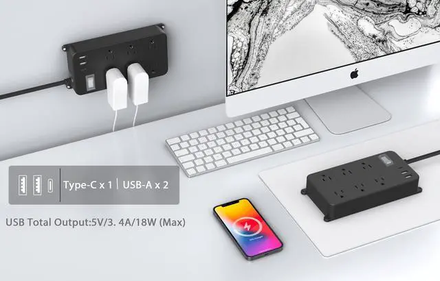 Alt view image 5 of 7 - Outdoor Power Strip Weatherproof,20W USB C,Waterproof Extension Cord Multiple Outlet Surge Protector,6 Outlets,3 USB Ports