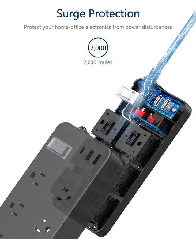 Alt view image 4 of 7 - Outdoor Power Strip Weatherproof,20W USB C,Waterproof Extension Cord Multiple Outlet Surge Protector,6 Outlets,3 USB Ports