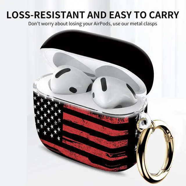 Alt view image 2 of 6 - Compatible with AirPod 4th Gen Case with Keychain, Shockproof Protective Cover for Wireless Earbuds - Lightweight & Durable Design for Women Men Girl (Red American Flag)