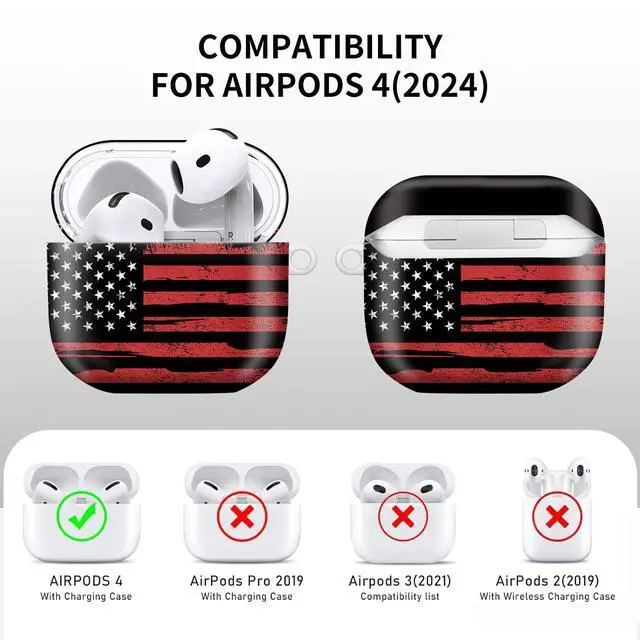Alt view image 4 of 6 - Compatible with AirPod 4th Gen Case with Keychain, Shockproof Protective Cover for Wireless Earbuds - Lightweight & Durable Design for Women Men Girl (Red American Flag)