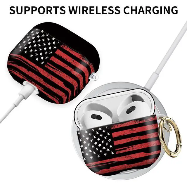 Alt view image 5 of 6 - Compatible with AirPod 4th Gen Case with Keychain, Shockproof Protective Cover for Wireless Earbuds - Lightweight & Durable Design for Women Men Girl (Red American Flag)