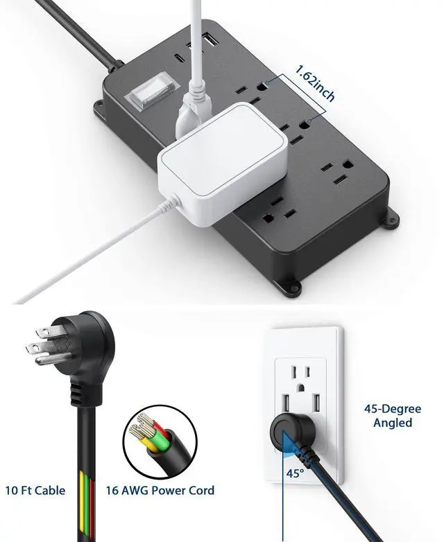 Alt view image 7 of 7 - Outdoor Power Strip Weatherproof,20W USB C,Waterproof Extension Cord Multiple Outlet Surge Protector,6 Outlets,3 USB Ports