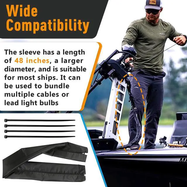 Alt view image 2 of 7 - 48 Inch Zippered Rigging Sleeve, Heavy Duty 600D Waterproof | Marine Cable Organizer for Trolling Motor, Control Cables, Fuel Lines & Wires, Black with Cable Tie