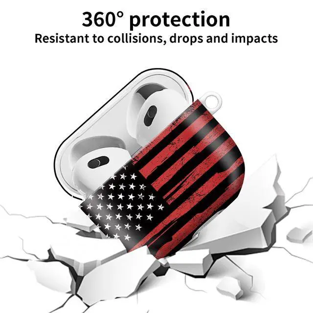 Alt view image 6 of 6 - Compatible with AirPod 4th Gen Case with Keychain, Shockproof Protective Cover for Wireless Earbuds - Lightweight & Durable Design for Women Men Girl (Red American Flag)