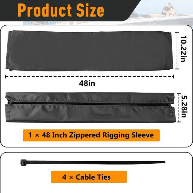 Alt view image 3 of 7 - 48 Inch Zippered Rigging Sleeve, Heavy Duty 600D Waterproof | Marine Cable Organizer for Trolling Motor, Control Cables, Fuel Lines & Wires, Black with Cable Tie