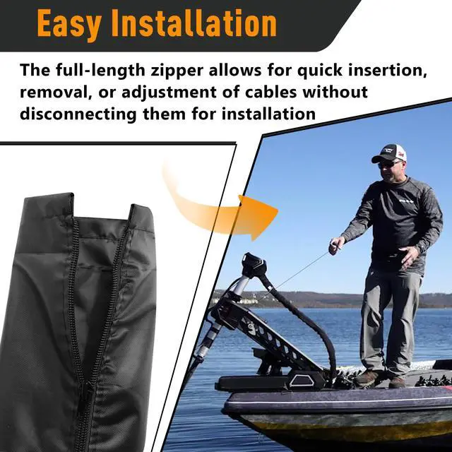 Alt view image 5 of 7 - 48 Inch Zippered Rigging Sleeve, Heavy Duty 600D Waterproof | Marine Cable Organizer for Trolling Motor, Control Cables, Fuel Lines & Wires, Black with Cable Tie