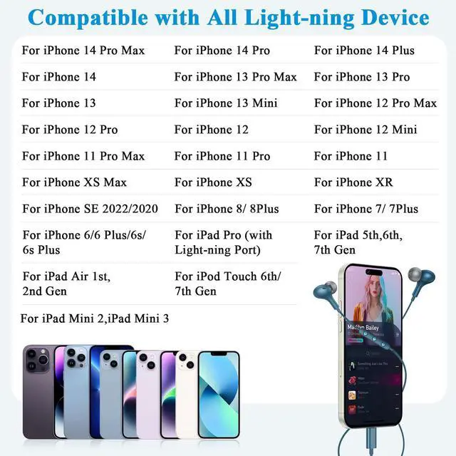Alt view image 5 of 6 - MFi-Certified Lighting Earbuds for iPhone 14 13 12 Pro Max Lakeblue | Magnetic Ear Buds Earphones Built-in Mic Volume Control Wired Headphones for iPhone 14 Plus 13 Pro 11 Pro Max XS XR 8 7 Plus