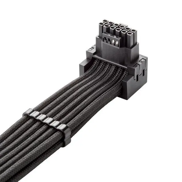 Alt view image 2 of 4 - E-Series Pro ModFlex Sleeved 12V-2x6 12VHPWR 90° StealthSense PCIe Cable for EVGA G/G+ / P/P+ / T - Variant A (Black, 16-pin to Dual 8-pin, 60cm)