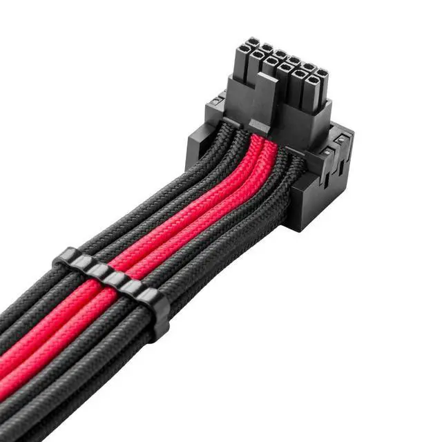 Alt view image 2 of 4 - E-Series Pro ModFlex Sleeved 12V-2x6 12VHPWR 90° StealthSense PCIe Cable for EVGA G/G+ / P/P+ / T - Variant B (Black + Red, 16-pin to Dual 8-pin, 60cm)