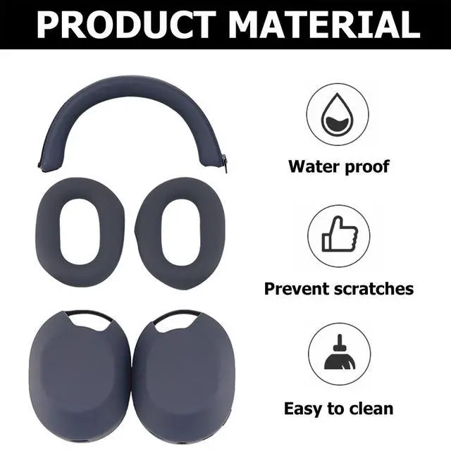 Alt view image 3 of 6 - 3 Set Case Cover for Sony WH-1000XM5 Headphones,Embody Ear Pad Cover/Headband Cover/Ear Cover Soft Silicone Headphones AccessoriesBlue