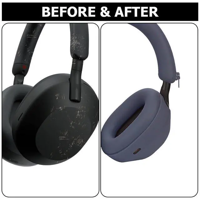 Alt view image 5 of 6 - 3 Set Case Cover for Sony WH-1000XM5 Headphones,Embody Ear Pad Cover/Headband Cover/Ear Cover Soft Silicone Headphones AccessoriesBlue