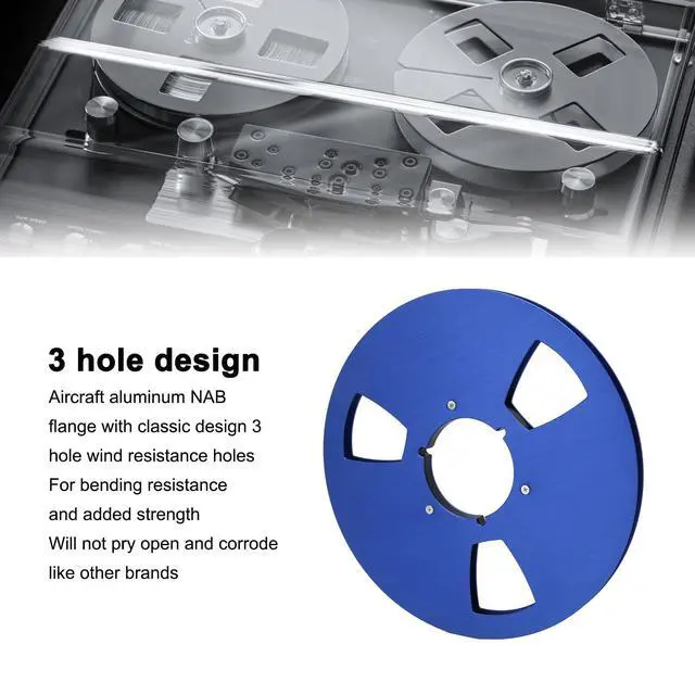 Alt view image 3 of 7 - 1/4 inch 10.5 Inch Empty Tape Reel for Reel to Reel Tapes, Blue | with 3 Hole NAB Flange, Universal Reelto Reel Recorder Part