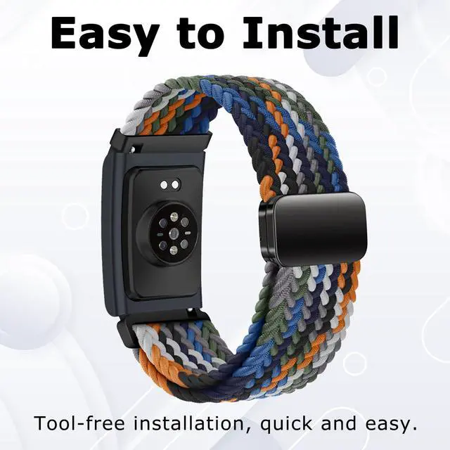 Alt view image 2 of 7 - Braided Band Compatible for Amazfit Helio Strap/CMF Watch 3 Pro, Magnetic Buckle Design, Breathable Soft Elastic Sport Wristband for Helio Strap Fitness Tracker
