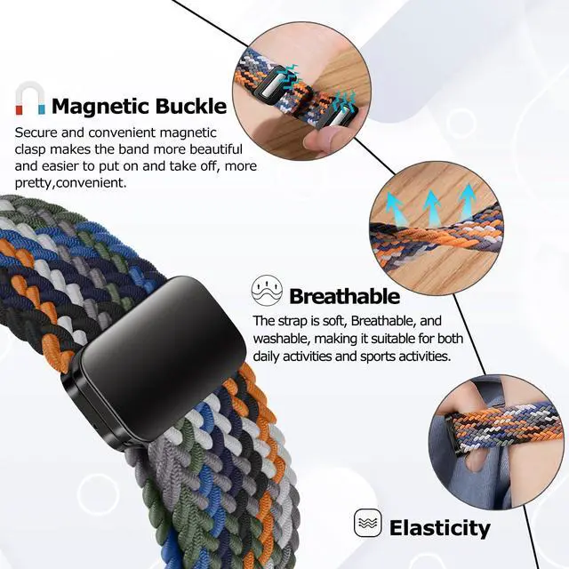Alt view image 4 of 7 - Braided Band Compatible for Amazfit Helio Strap/CMF Watch 3 Pro, Magnetic Buckle Design, Breathable Soft Elastic Sport Wristband for Helio Strap Fitness Tracker