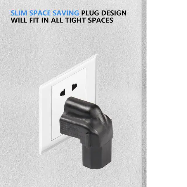 Alt view image 3 of 5 - 90 Degree 3 Prong Power Adapter, Up Angle 3 Prong NEMA 5-15P to IEC 320 C13 Female 16A / 125V Computer Power Adapter(2-Pack)