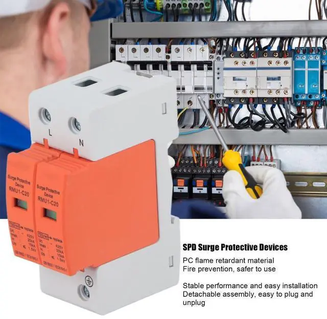 Alt view image 2 of 7 - 2Pcs 2P DIN Rail Thunder Protector 420V SPD Arrester Protective Device Maximum C20/40/60KA for Home Circuit Breaker with Visual Indicator(20KA)