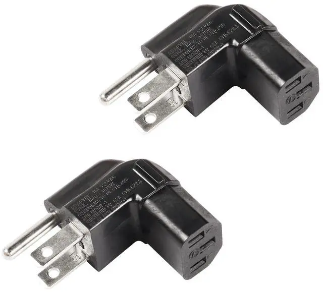 Main image of 90 Degree 3 Prong Power Adapter, Up Angle 3 Prong NEMA 5-15P to IEC 320 C13 Female 16A / 125V Computer Power Adapter(2-Pack)