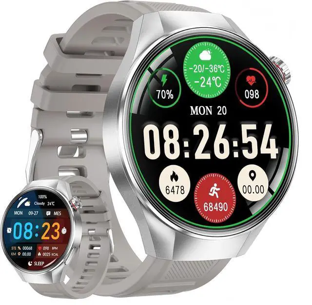 Main image of Military Tactical Smart Watch for Men,1.75" Large Crystal Clear HD AMOLED Touchscreen Smartwatches for Android iOS,Fitness Tracker with 120+Sport Modes/Heart Rate/Sleep Monitor (Silver)