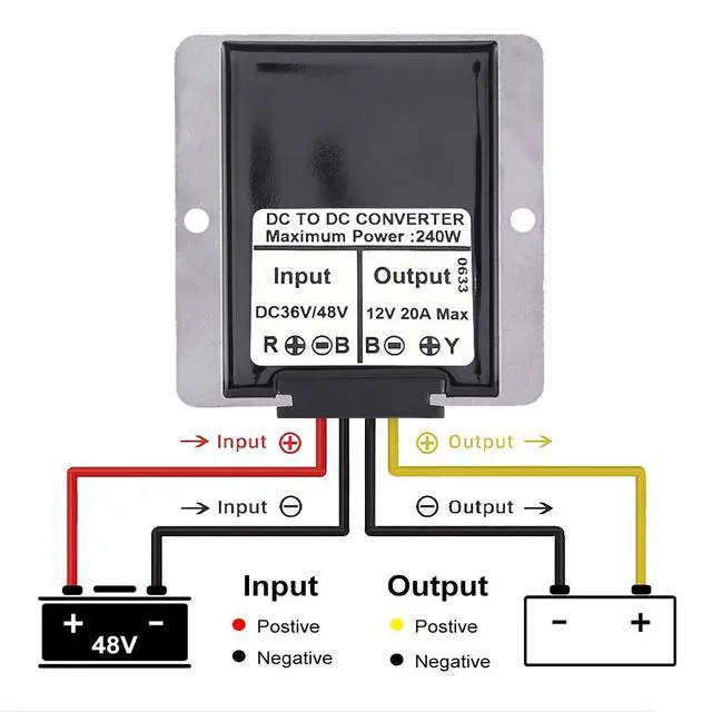 Alt view image 3 of 7 - DC-DC 36V/48V to 12V 20A 240W Golf Cart Step-Down Converter,Voltage Regulator, Reducer, Waterproof Transformer with Fuse