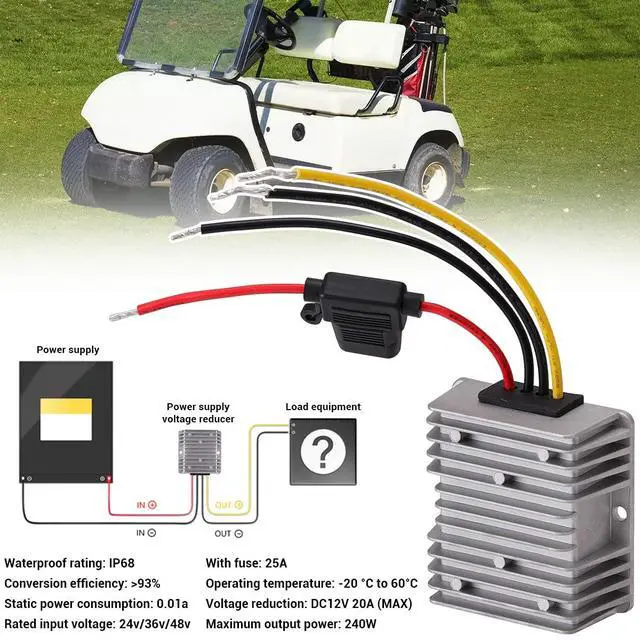 Alt view image 6 of 7 - DC-DC 36V/48V to 12V 20A 240W Golf Cart Step-Down Converter,Voltage Regulator, Reducer, Waterproof Transformer with Fuse
