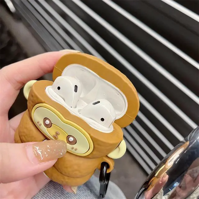 Alt view image 5 of 7 - Wireless Charging Earphone Case Compatible with Airpods 4, Cute Animal Monkey Design Soft Silicone Full Body Protective Skin Cover, Kids Girls Women Cartoon Earbuds Accessories
