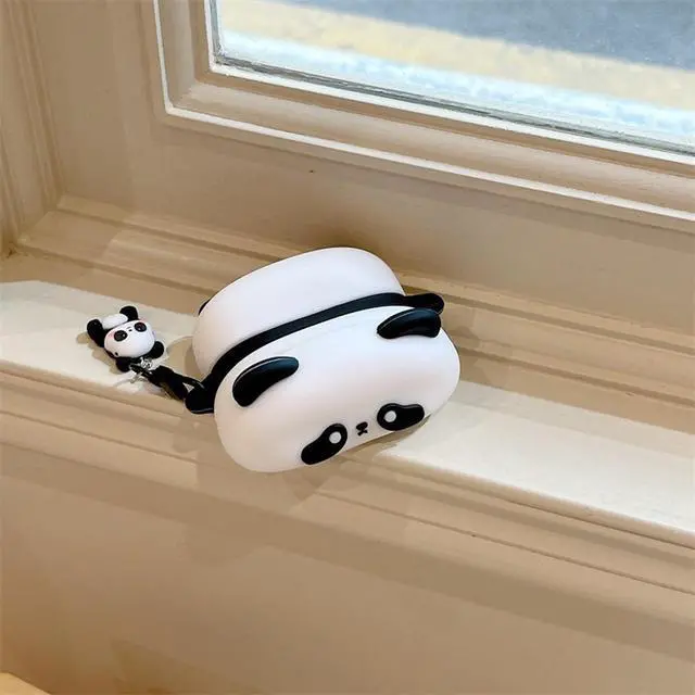 Alt view image 7 of 7 - Wireless Charging Earphone Case Compatible with Airpods 4, Cute Animal Lying Panda Design Soft Silicone Full Body Protective Skin Cover, Kids Girls Women Cartoon Earbuds Accessories with Pendant