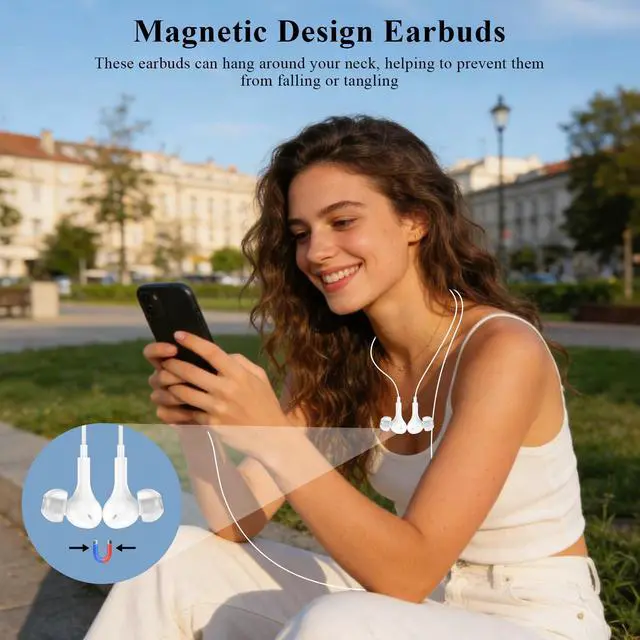 Alt view image 6 of 6 - MFi-Certified Lighting Earbuds for iPhone 14 13 12 11 Pro Max White | Magnetic Ear Buds Earphones Built-in Mic Volume Control Wired Headphones for iPhone 14 Plus 13 Pro 11 Pro Max XS XR 8 7 Plus