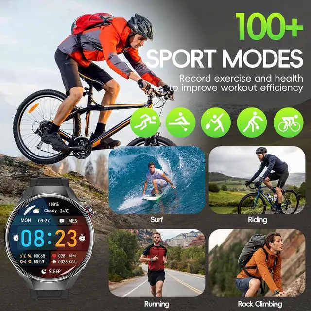 Alt view image 5 of 6 - Military Tactical Smart Watch for Men,1.75" Large Crystal Clear HD AMOLED Touchscreen Smartwatches for Android iOS,Fitness Tracker with 120+Sport Modes/Heart Rate/Sleep Monitor (Silver)