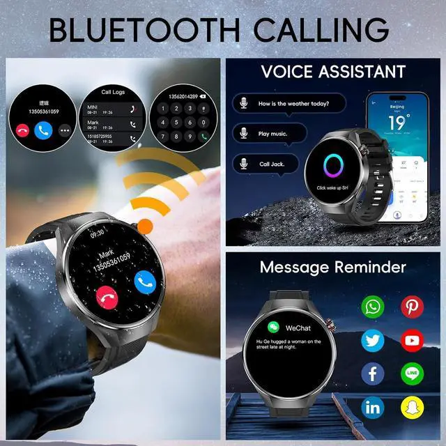 Alt view image 3 of 6 - Military Tactical Smart Watch for Men,1.75" Large Crystal Clear HD AMOLED Touchscreen Smartwatches for Android iOS,Fitness Tracker with 120+Sport Modes/Heart Rate/Sleep Monitor (Silver)