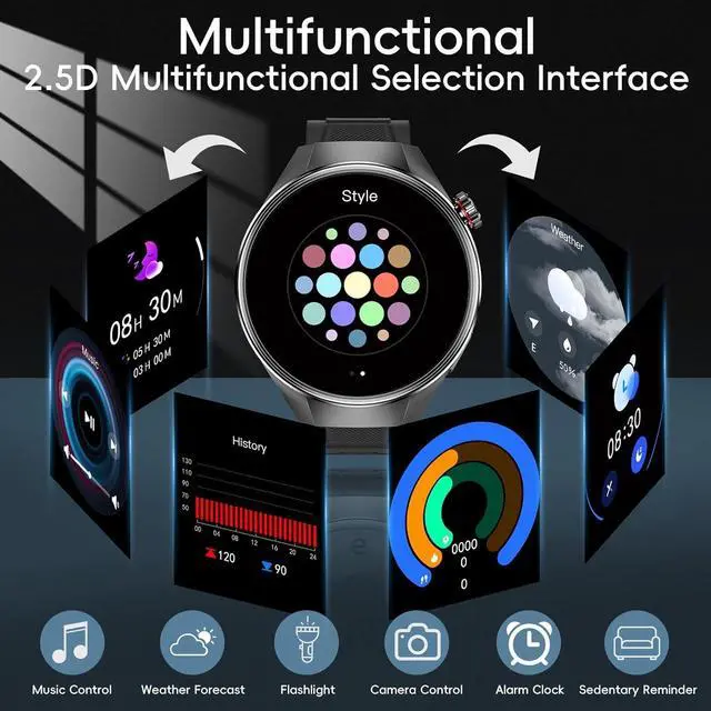 Alt view image 5 of 6 - Military Grade Tactical Smart Watch for Men,1.75" Large Crystal Clear HD AMOLED Touchscreen Smartwatches for Android iOS,Fitness Tracker with 110+Sport Modes/Heart Rate/Sleep Monitor (Black)