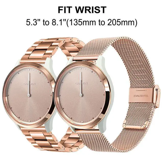 Alt view image 2 of 7 - Band Sets for Venu 3S / Venu 4 41mm Women Smart Watch, 2 Pack Solid Stainless Steel Metal + Mesh Strap for Garmin Venu 2S / Forerunner 265S