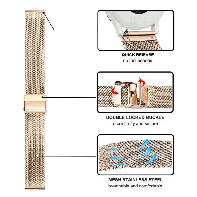 Alt view image 3 of 7 - Band Sets for Venu 3S / Venu 4 41mm Women Smart Watch, 2 Pack Solid Stainless Steel Metal + Mesh Strap for Garmin Venu 2S / Forerunner 265S
