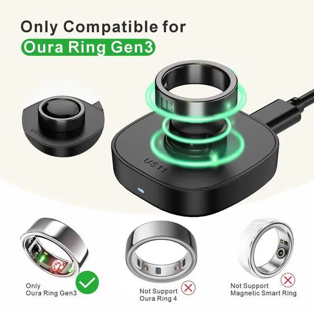 Alt view image 2 of 6 - Charger for Oura Ring Gen3 - Size 12 - Fast Charging Dock with USB-C Cable Compatible with Oura Ring Gen3 - Black (Size -9)