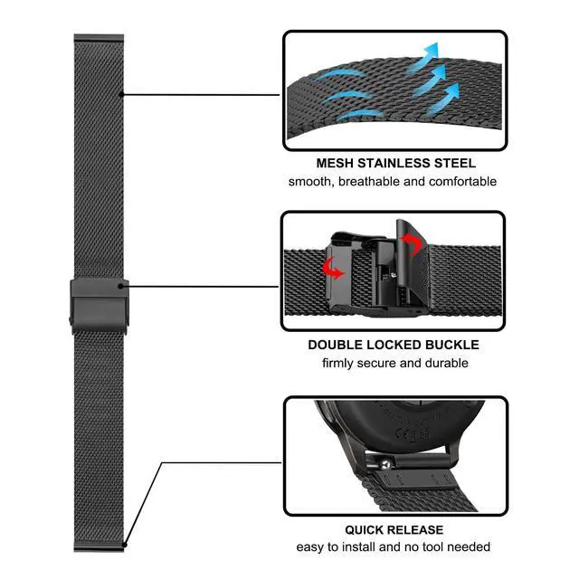 Alt view image 4 of 7 - Band Sets for Venu 3S / Venu 4 41mm Women Smart Watch, 2 Pack Solid Stainless Steel Metal + Mesh Strap for Garmin Venu 2S / Forerunner 265S
