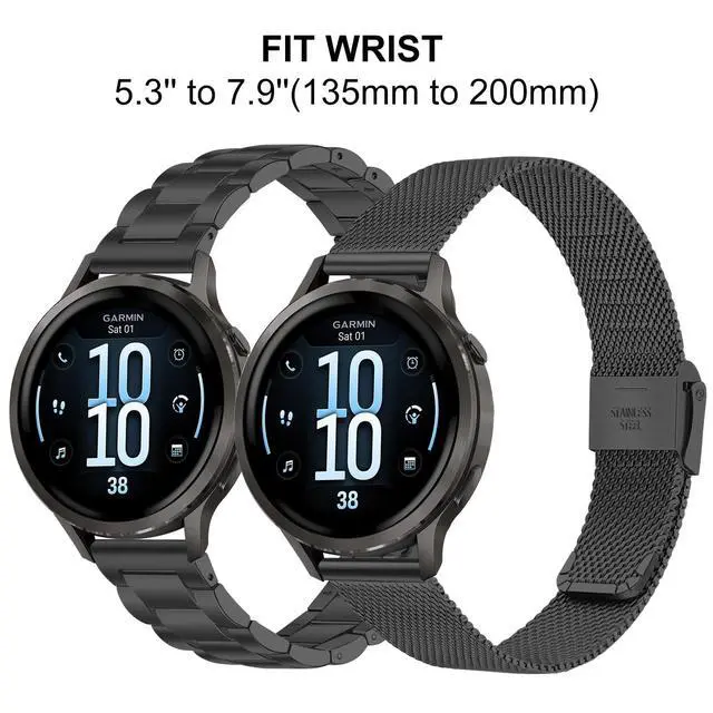 Alt view image 2 of 7 - Band Sets for Venu 3S / Venu 4 41mm Women Smart Watch, 2 Pack Solid Stainless Steel Metal + Mesh Strap for Garmin Venu 2S / Forerunner 265S