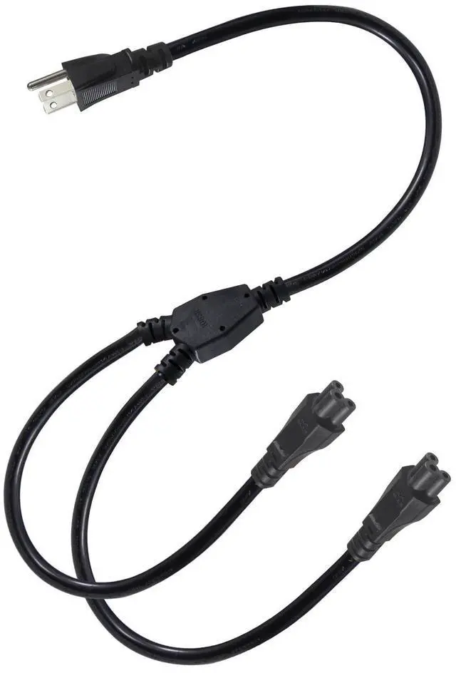 Main image of C5 Power Cord Splitter 3FT, NEMA 5-15P to 2X IEC 60320 C5 Female, 1 to 2 Splitter Outlet Cloverleaf AC Power Cable, Y Splitter Cord for Laptop Chargers, Monitors, Printers & Projectors
