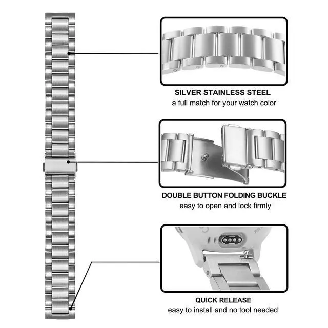 Alt view image 3 of 7 - Band Sets for Venu 3S / Venu 4 41mm Women Smart Watch, 2 Pack Solid Stainless Steel Metal + Mesh Strap for Garmin Venu 2S / Forerunner 265S