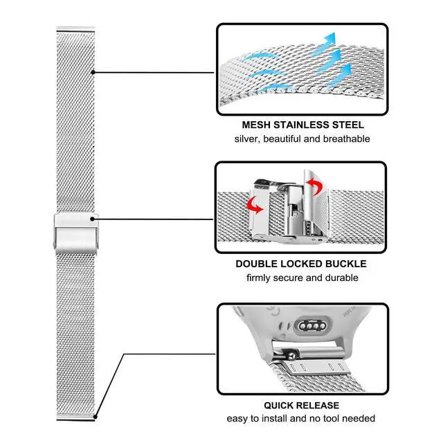 Alt view image 4 of 7 - Band Sets for Venu 3S / Venu 4 41mm Women Smart Watch, 2 Pack Solid Stainless Steel Metal + Mesh Strap for Garmin Venu 2S / Forerunner 265S
