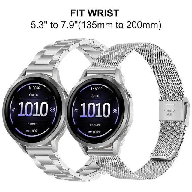 Alt view image 2 of 7 - Band Sets for Venu 3S / Venu 4 41mm Women Smart Watch, 2 Pack Solid Stainless Steel Metal + Mesh Strap for Garmin Venu 2S / Forerunner 265S