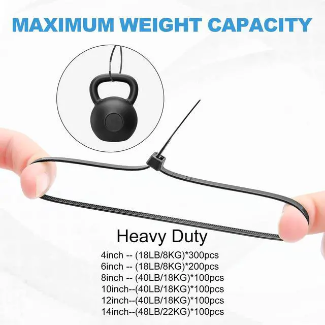 Alt view image 3 of 7 - Zip Ties Assorted Sizes(14+12+10+8+6+4 Inch), 900 Pcs Black zip Ties for Home, Office, Garden, Workshop, Multi-Purpose Wire Management Cable Tie Wraps by