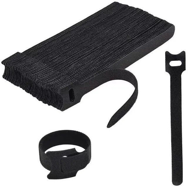 Main image of Reusable Cable Ties with Hook and Loop, 50 Pack 12 Inch Heavy Duty Black Straps for Wire Management, Cord Organization for Home Office, Garage, Data Centers