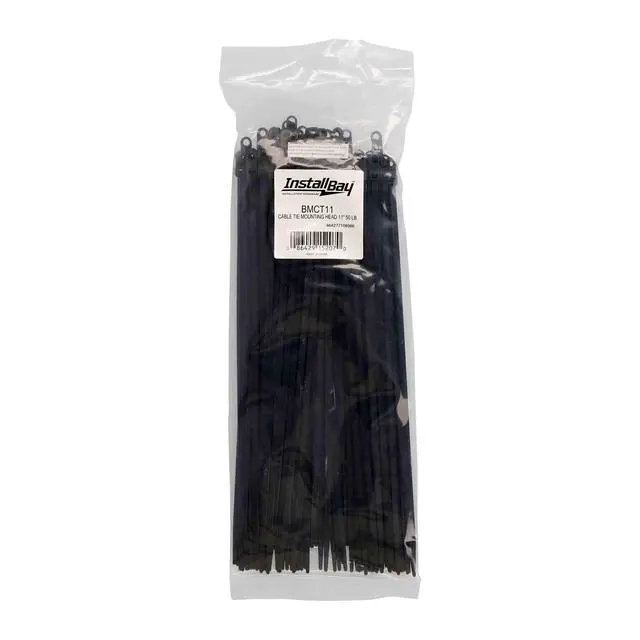 Alt view image 3 of 3 - BMCT11 Black Mount Cable Tie 11-Inch, 50-Pound (100-Pack) | Screw-down wire wraps anchor harnesses to panels, 50 pound rated, secures and bundles cords, car audio and 12 volt use