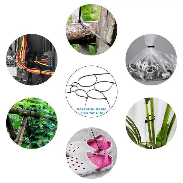 Alt view image 7 of 7 - Zip Ties Assorted Sizes(14+12+10+8+6+4 Inch), 900 Pcs Black zip Ties for Home, Office, Garden, Workshop, Multi-Purpose Wire Management Cable Tie Wraps by