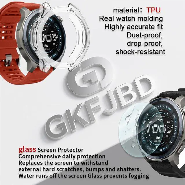Alt view image 2 of 7 - Compatible for Amazfit Balance 2 Screen Protector & Case SetAnti-Scratch HD Tempered Glass Protective Film and TPU Soft Frame Case Cover (Pack of 3+2)
