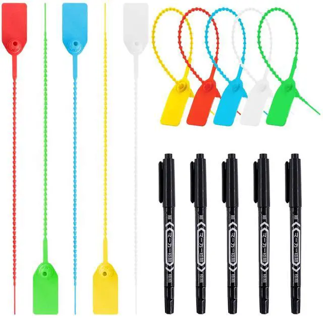 Main image of 105Pcs Red Yellow Blue Green White Security Zip Ties Self-Locking Ties Plastic Tamper Seal Tags Pull Tite for Fire Extinguisher