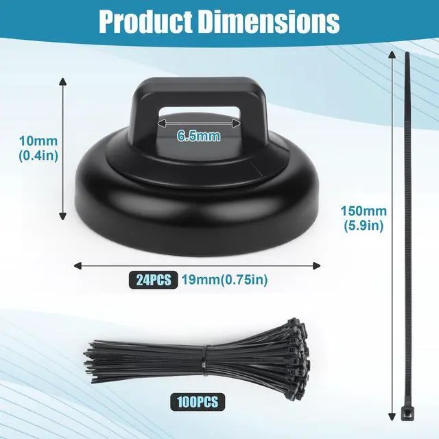 Alt view image 7 of 7 - magnetic zip tie mount Magnetic Zip Ties Mount Base Holder with 100 Pcs Cable Zip Ties, Strong Magnet Wire Holder, Cable Management Clips for Electrical Wiring Home Office Outdoors Organization