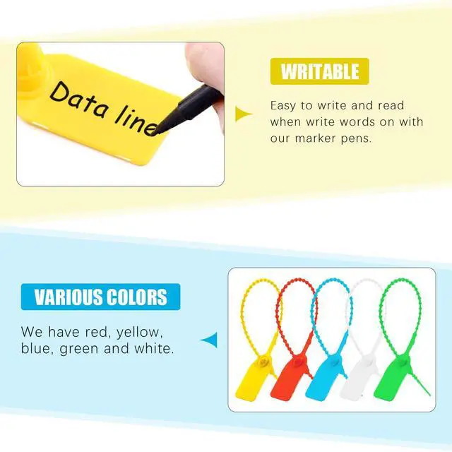 Alt view image 4 of 7 - 105Pcs Red Yellow Blue Green White Security Zip Ties Self-Locking Ties Plastic Tamper Seal Tags Pull Tite for Fire Extinguisher