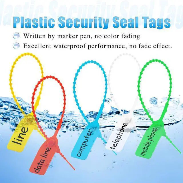 Alt view image 5 of 7 - 105Pcs Red Yellow Blue Green White Security Zip Ties Self-Locking Ties Plastic Tamper Seal Tags Pull Tite for Fire Extinguisher