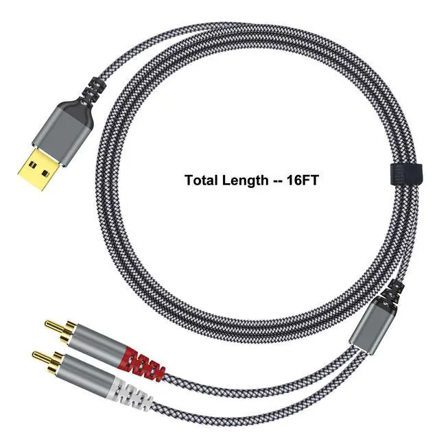 Alt view image 6 of 6 - Compatible with USB to RCA Audio Cable,16FT USB to 2RCA Male Stereo Y Splitter Adapter for USB A Laptop, Linux, Windows, Desktops, PS4 and Amplifiers, Home Theater, Speaker, Grey